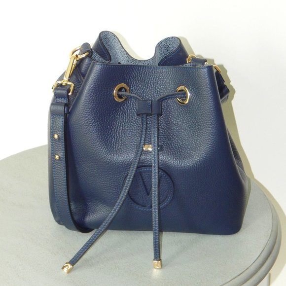 Valentino by Mario Valentino Karl Medallion Leather Bucket Bag VA2865 Authentic - Picture 1 of 16